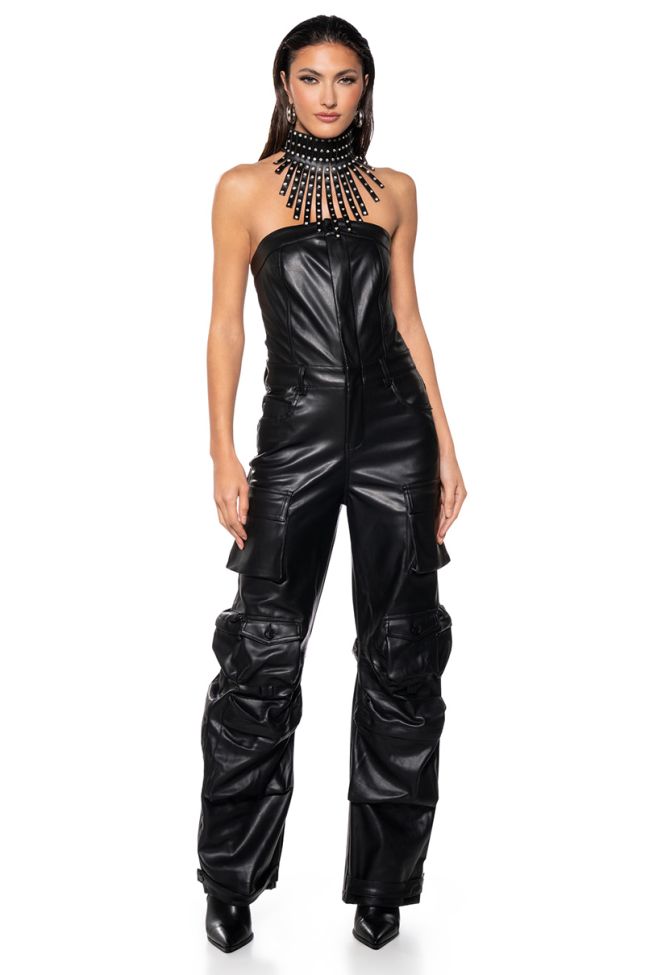 Front View Dont Mess With Me Pu Jumpsuit