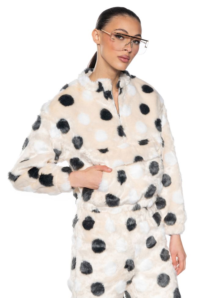 Front View Dotty Faux Fur Oversized Pullover