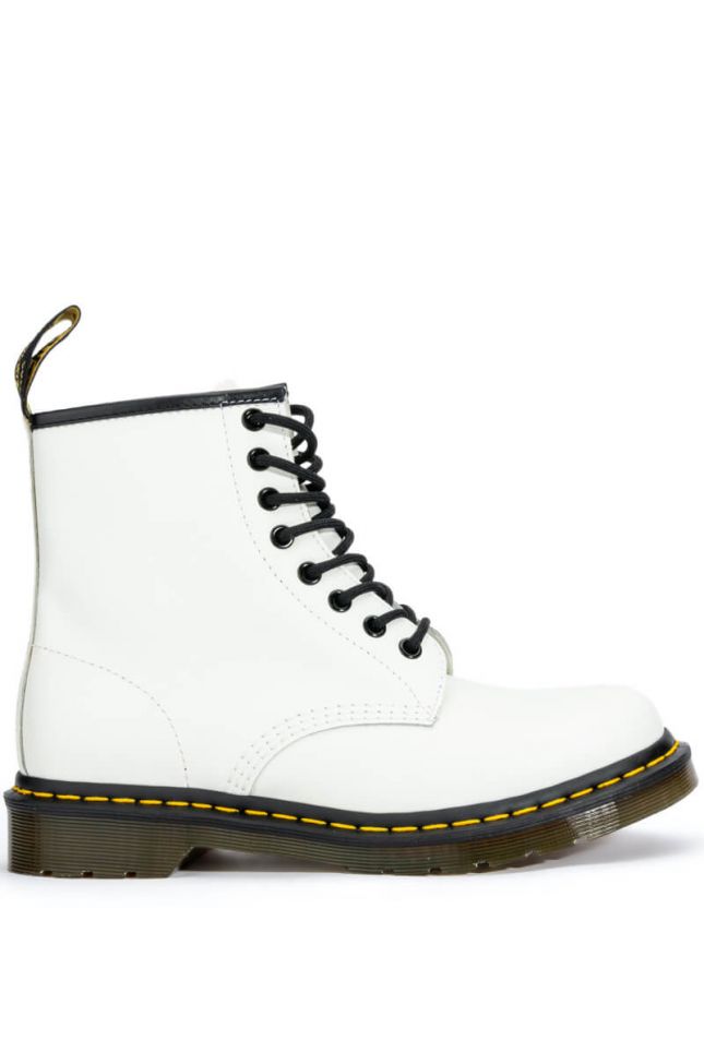 Side View Dr. Martens 1460 Smooth White Booties