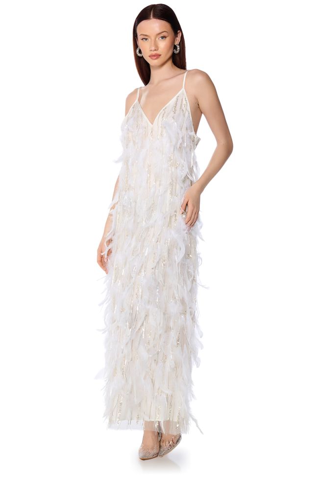 Extra View Dream Girl Feather Embellished Maxi Dress