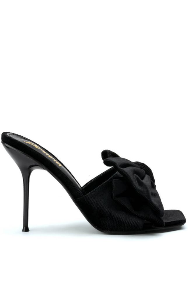 Front View Dreamlover Velvet Mule With Bow In Black