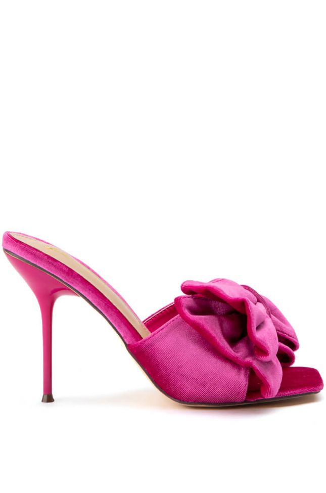 Front View Dreamlover Velvet Mule With Bow In Pink