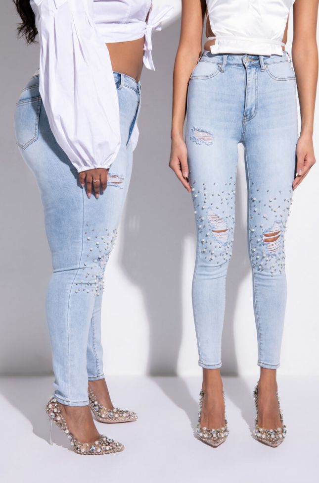 Front View Dreams Pearls High Waisted Skinny Jeans