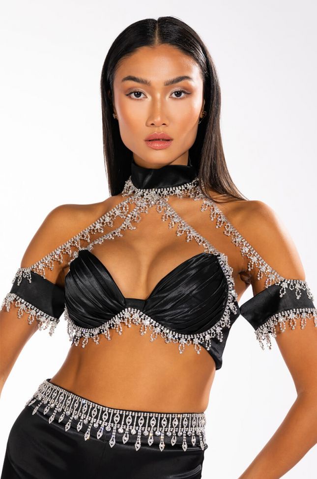 Front View Drenched In Diamonds Satin Bra Top