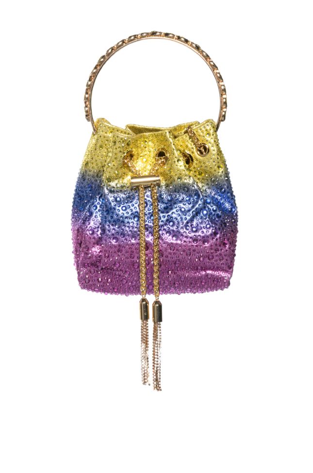 Side View Dusk To Dawn Embellished Ombre Bucket Bag