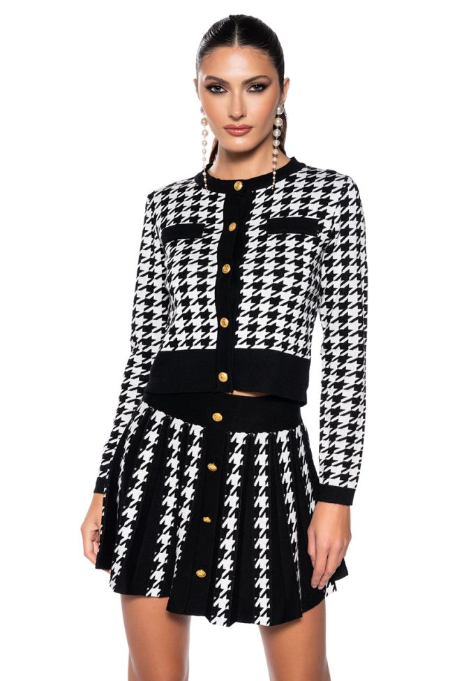 Front View Dutchess Houndstooth Cardigan
