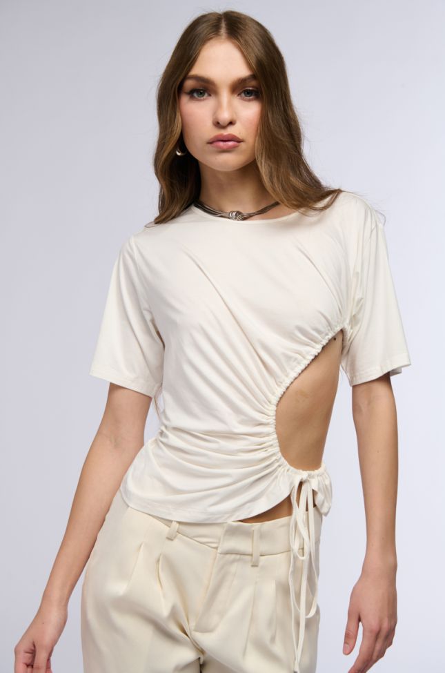 Front View Easy Day Cut Out Ruched T-shirt