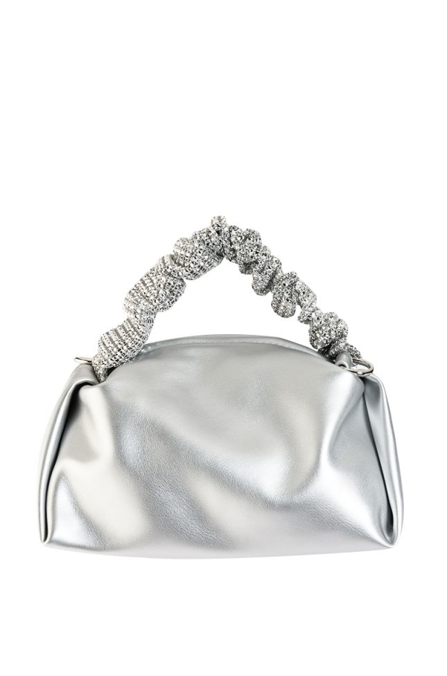 Back View Elana Embellished Faux Leather Mini Bag In Silver