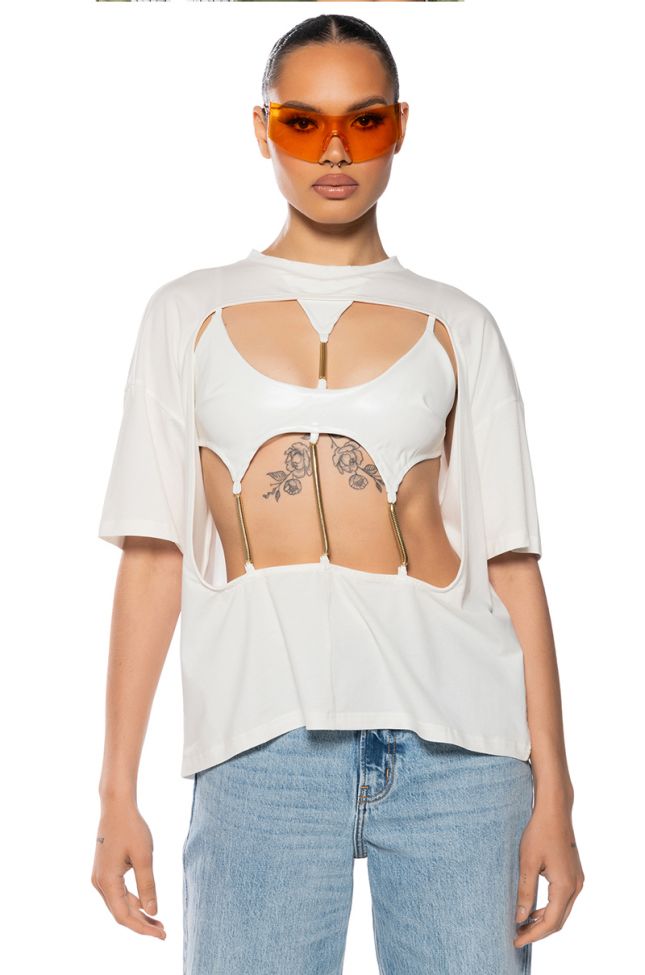 Front View Eleanor Layered Cutout Tshirt In White