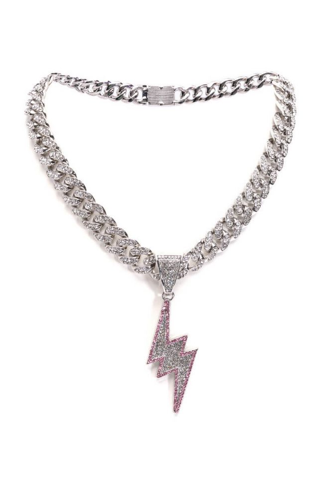 Side View Electric Shock Embellished Chain Necklace