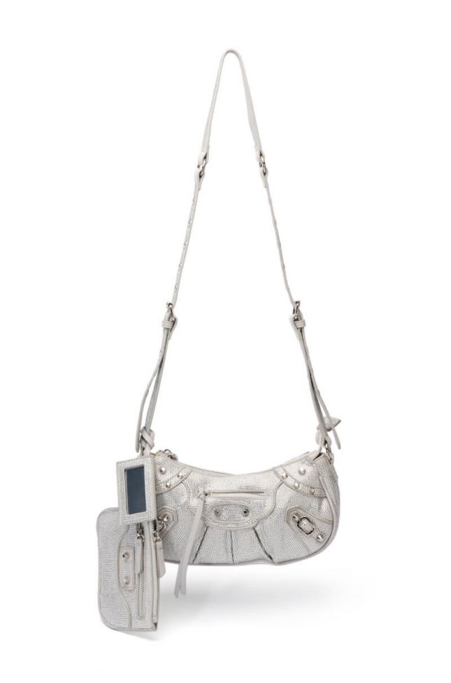Side View Elegant Embellished Bag In Silver