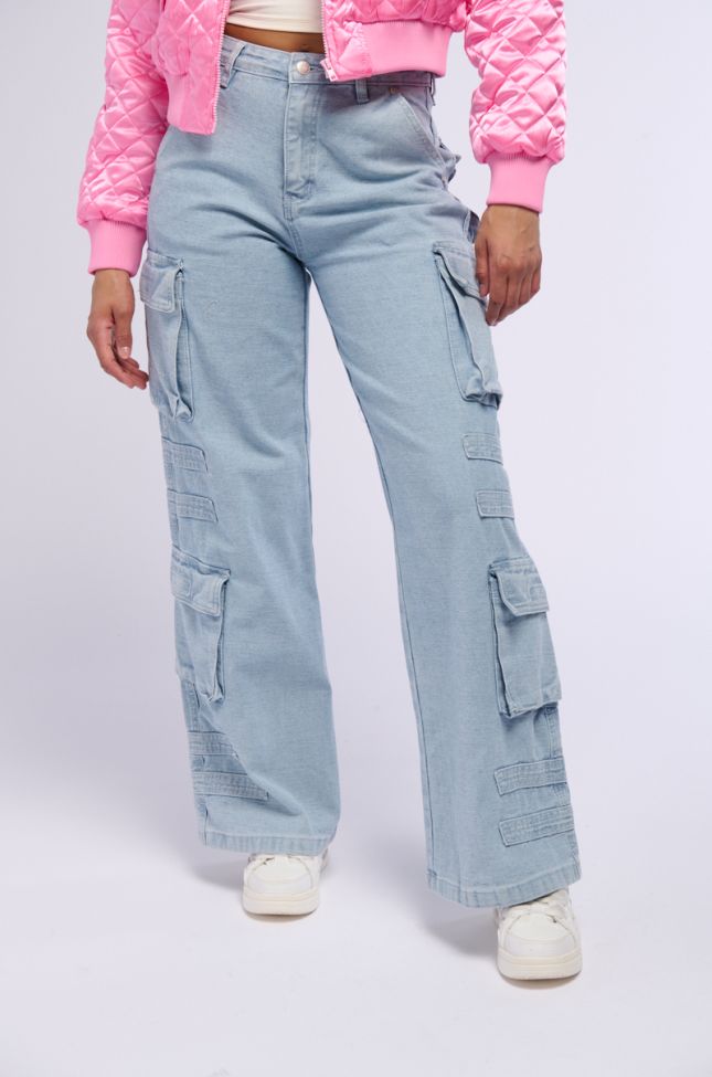 Front View Elevation Wide Leg Cargo Jeans