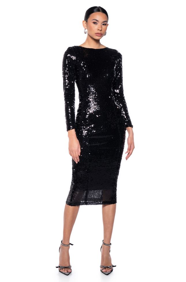 Front View Elina Long Sleeve Sequin Midi Dress