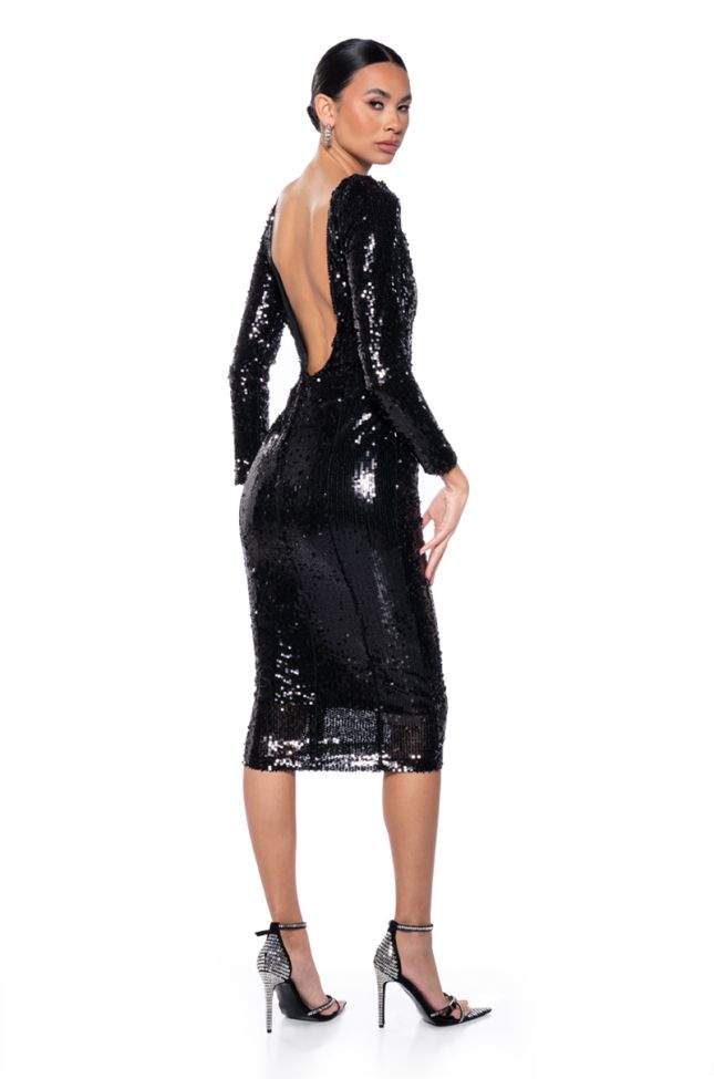 Front View Elina Long Sleeve Sequin Midi Dress