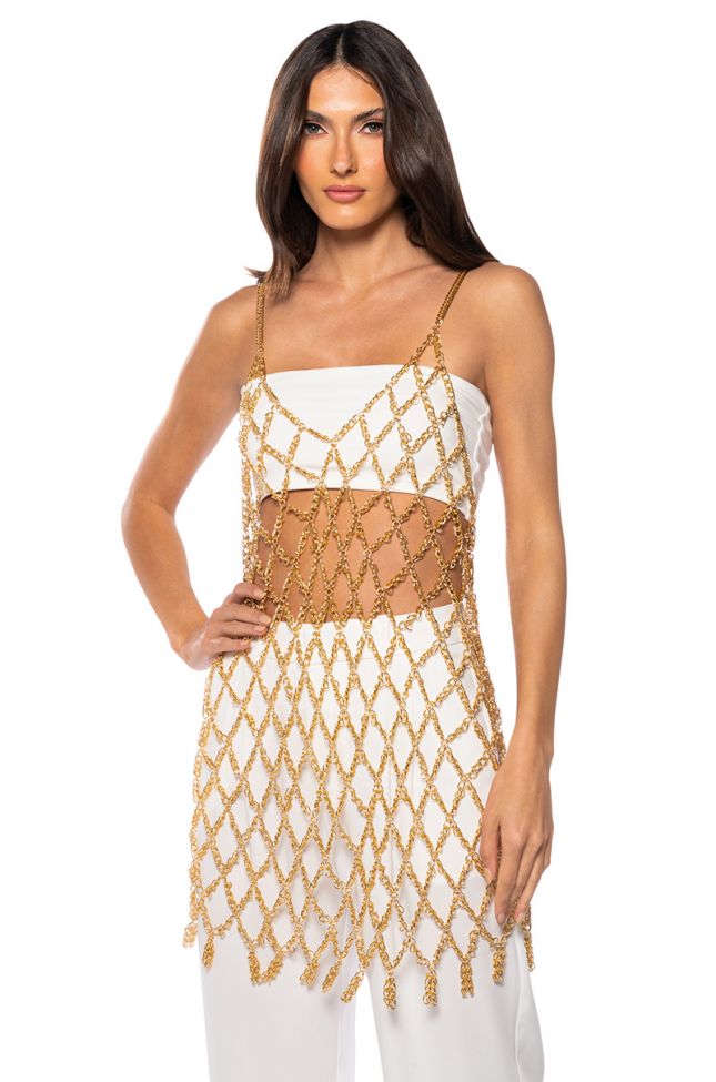Side View Elodie Chain Mini Dress In Gold