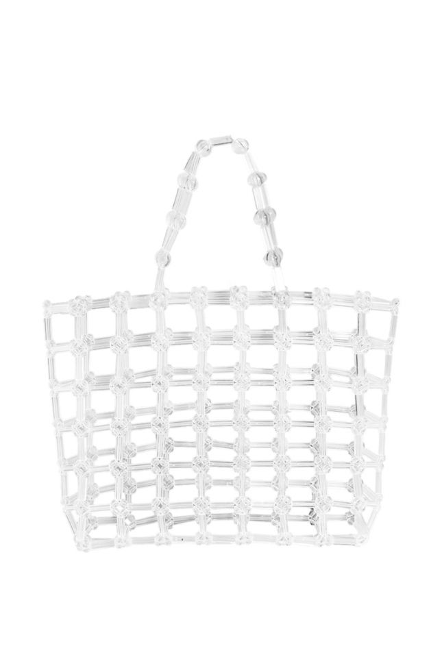 Side View Embellished Clear Beaded Cage Tote