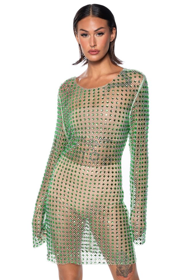 Front View Emerald City Embellished Mini Dress