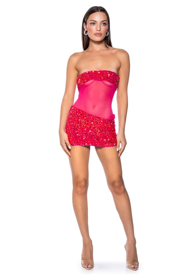 Back View Enjoy The View Mesh Panel Sequin Mini Dress In Pink