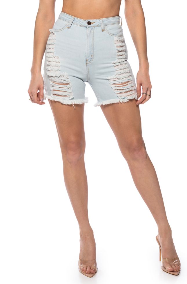 Front View Erie High Waisted Denim Shorts