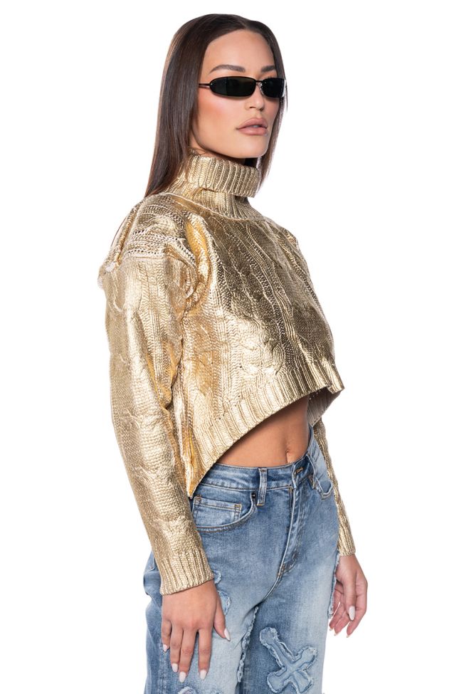 Side View Esme Gold Metallic Sweater