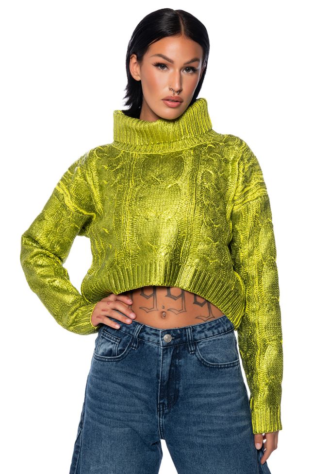 Front View Esme Green Metallic Sweater