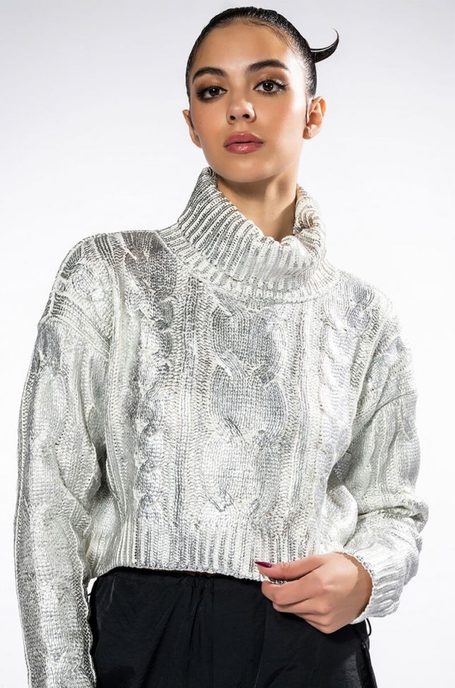 Front View Esme Silver Metallic Sweater