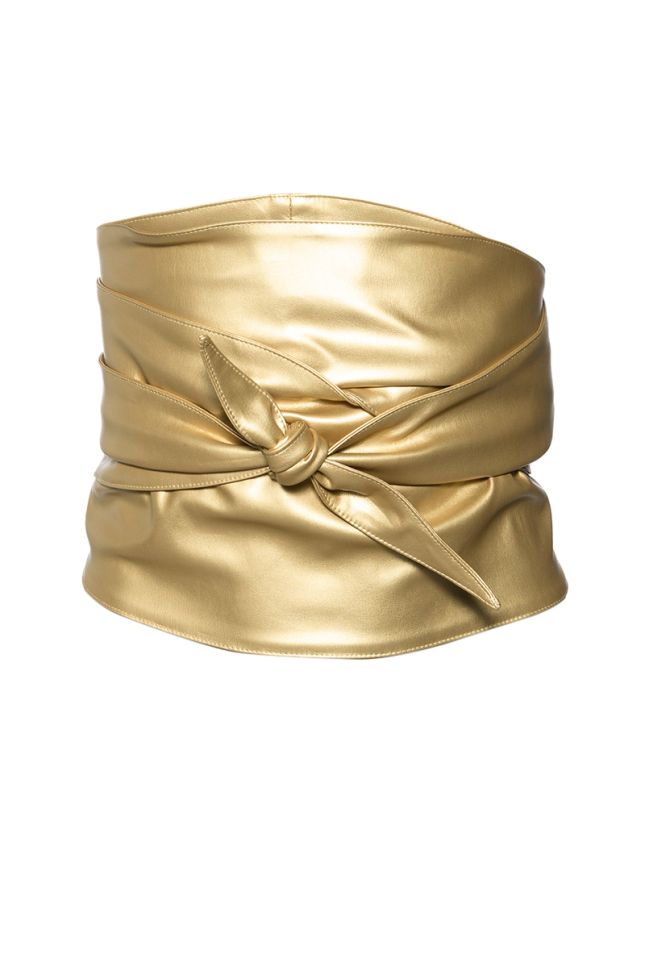 Side View Essential Wrap Around Tie Belt In Gold