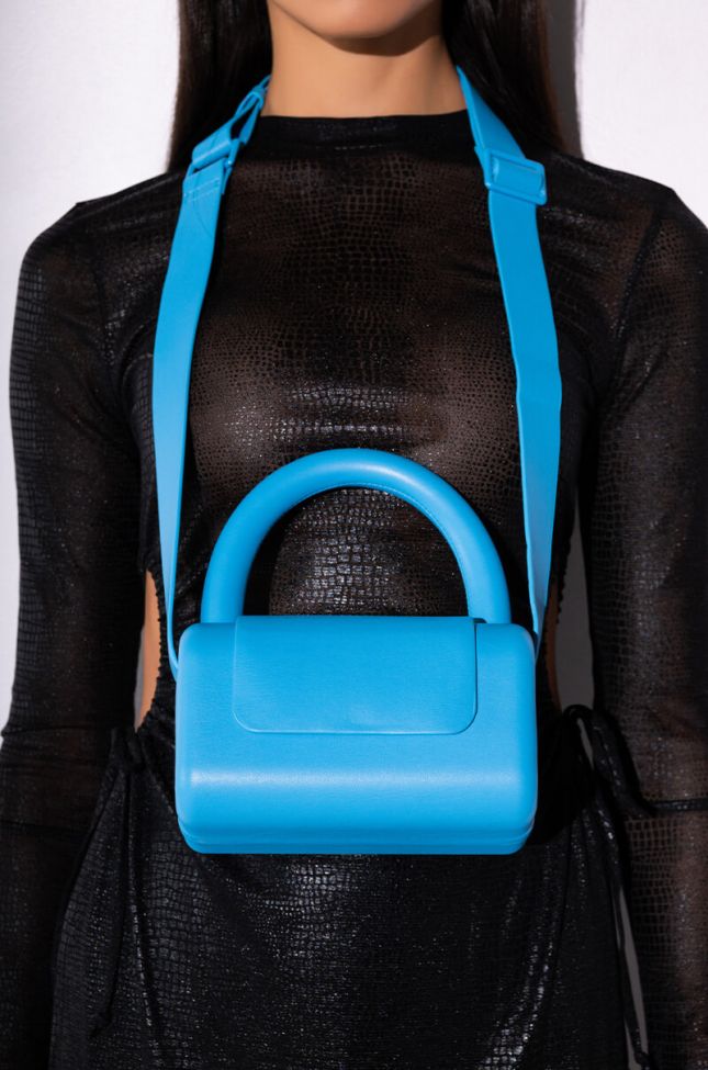 Front View Everly Pu Box Bag In Blue