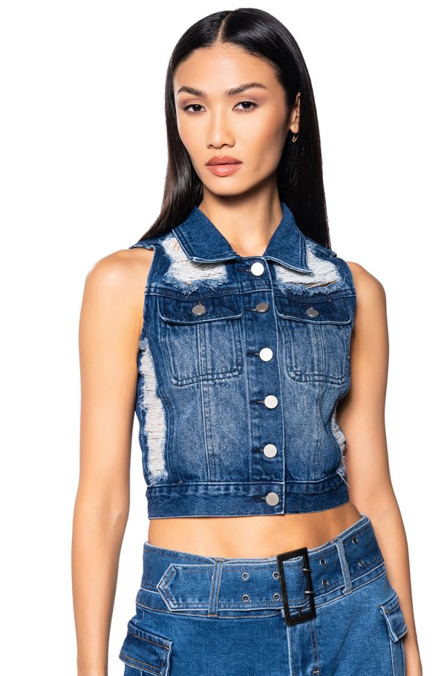 Front View Everyday Fitted Denim Vest