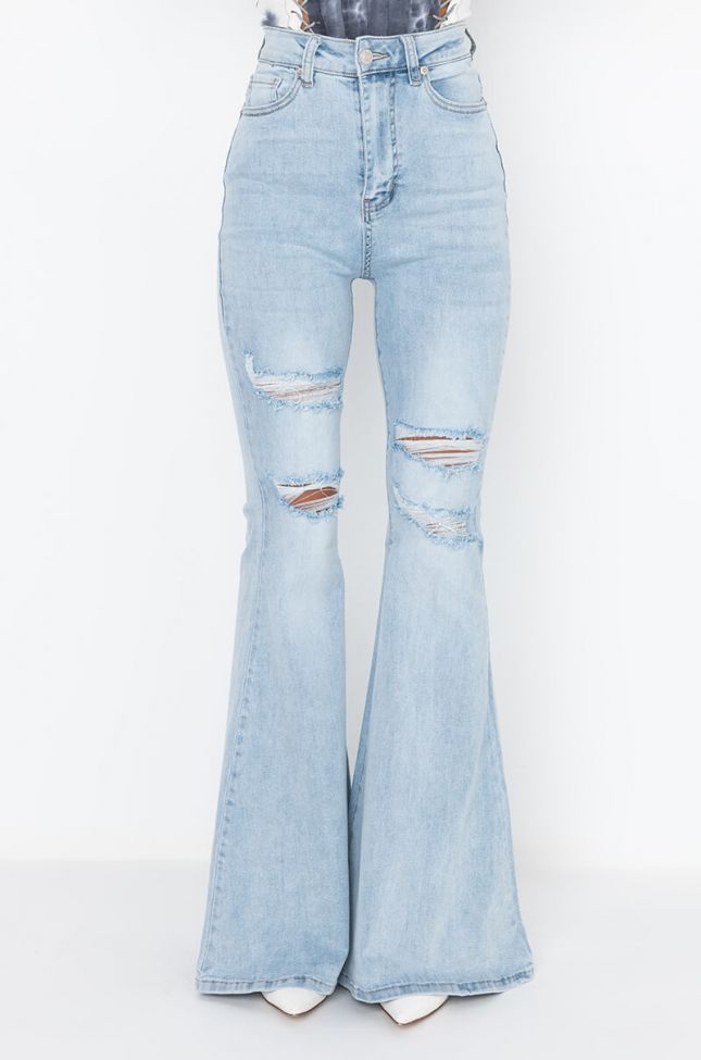 Front View Extreme Stretch High Waisted Flare Jeans