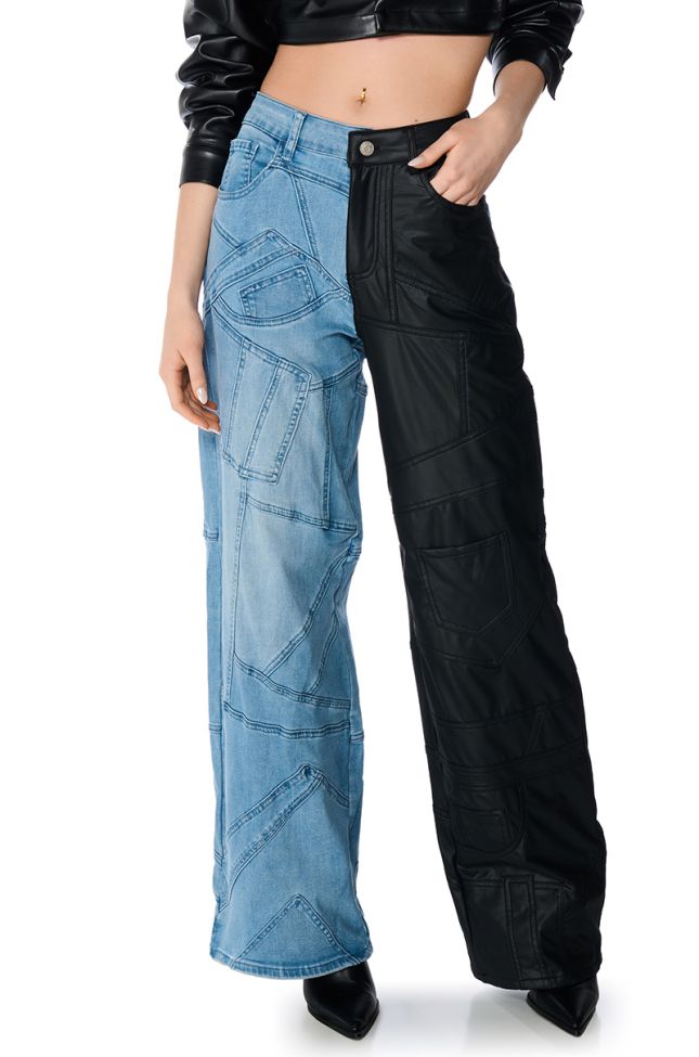 Front View Extreme Stretch Patchwork Wide Leg Jeans