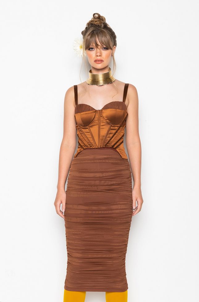 Front View Eyes On This Corset Midi Dress