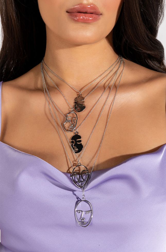 Front View Face It Silver Necklace Set