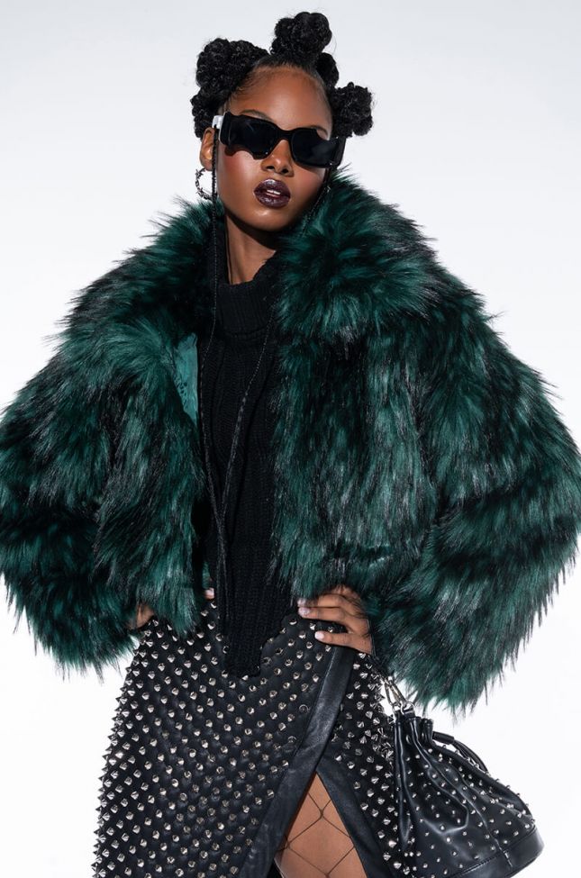Front View Faux Fur Cropped Jacket