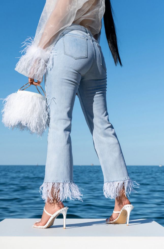 Side View Feathers All Over Crop High Waist Jeans