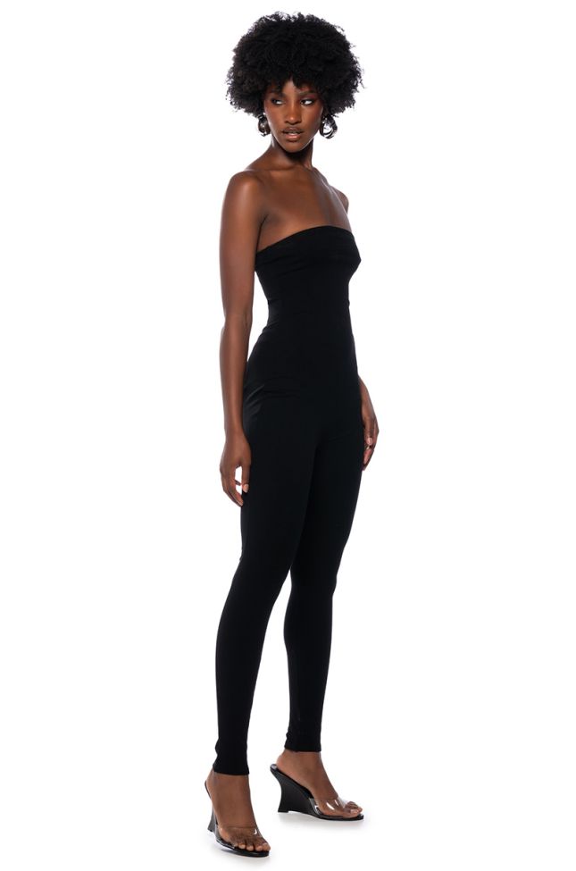 Front View Feelin Myself Bodycon Tube Jumpsuit In Black