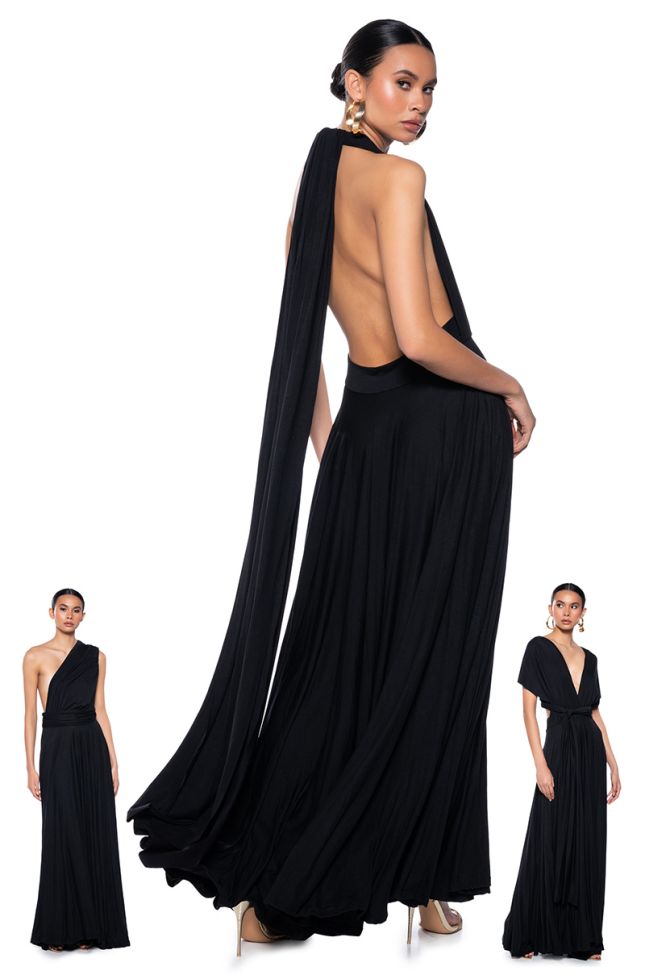 Front View Feeling Loose Convertible Maxi Dress In Black