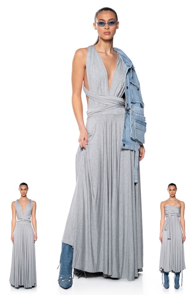 Side View Feeling Loose Convertible Maxi Dress In Heather Grey