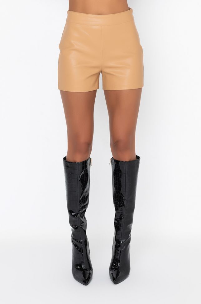 Front View Feeling Neutral Faux Leather Short