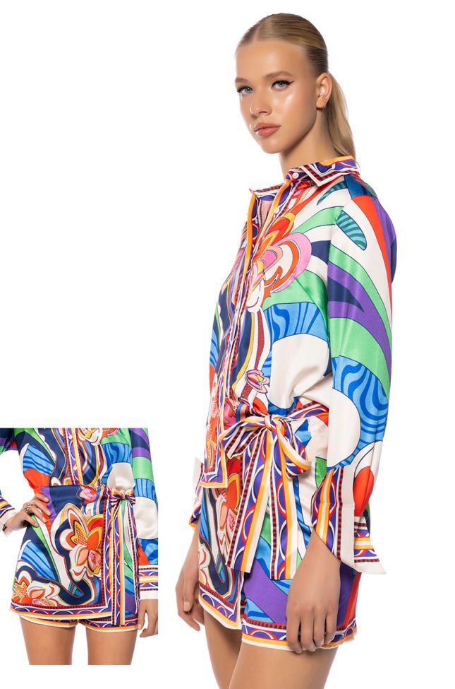 Front View Feeling Otherworldly Printed Top And Skirt Set