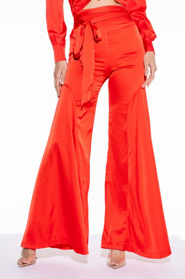 Front View Fiery Fiesta Satin Printed Wide Leg Pant