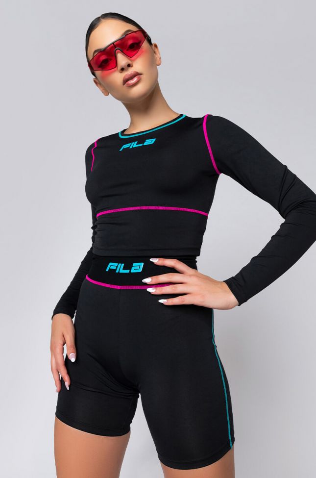 Front View Fila Micci Long Sleeve Top in Black