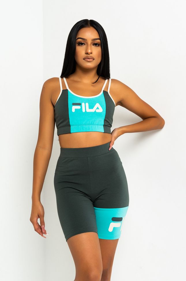 Front View Fila Womens Indira Bra Top in Urban Chic Blue Turquoise Turtle Dove