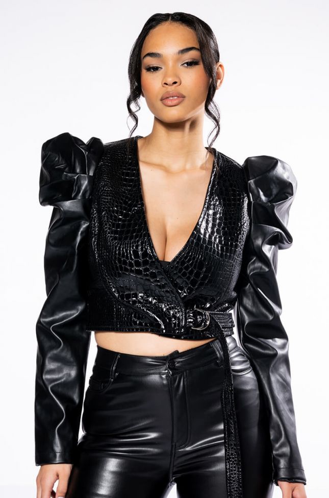 Front View Find Love Wrap Pleather Jacket