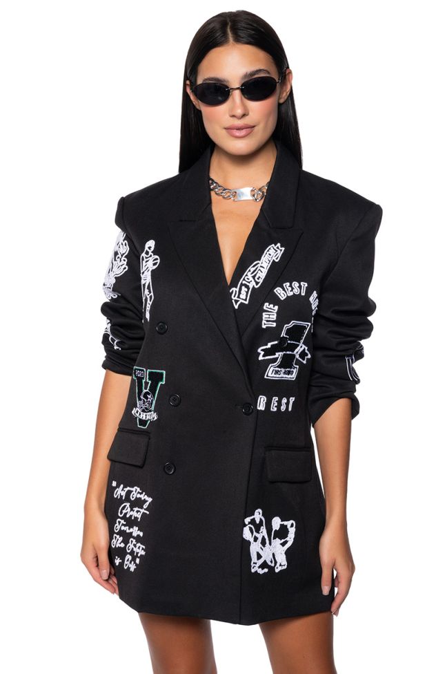 Front View First Row Casual Embroidered Blazer With Patches