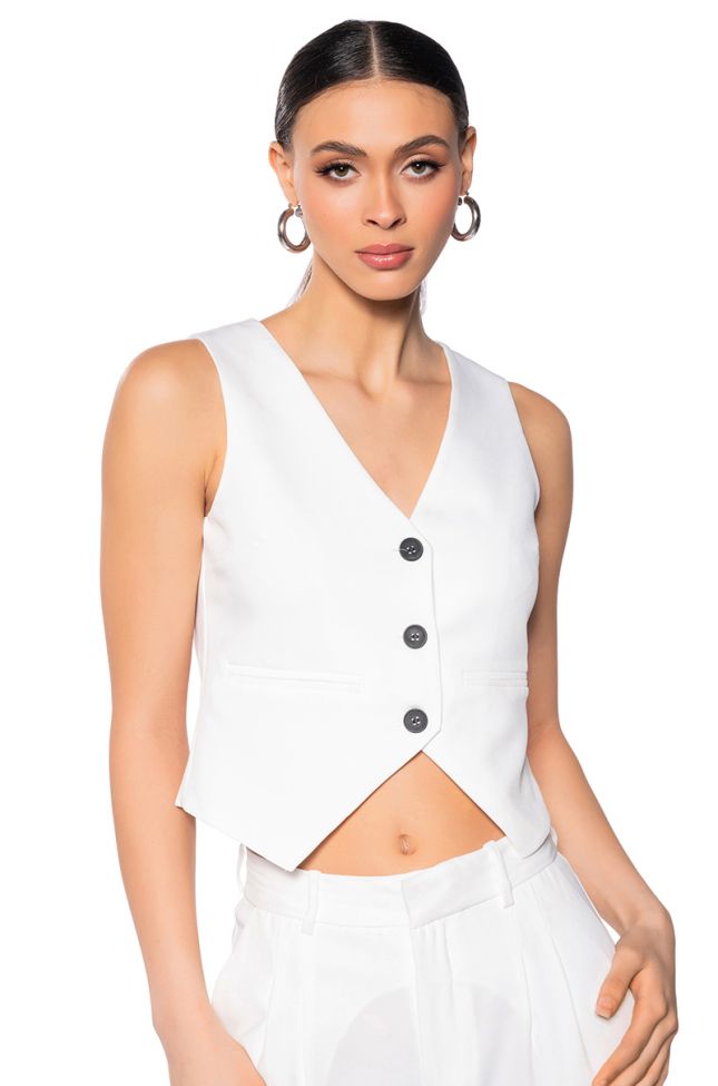 Front View Fitted Crop Vest In White
