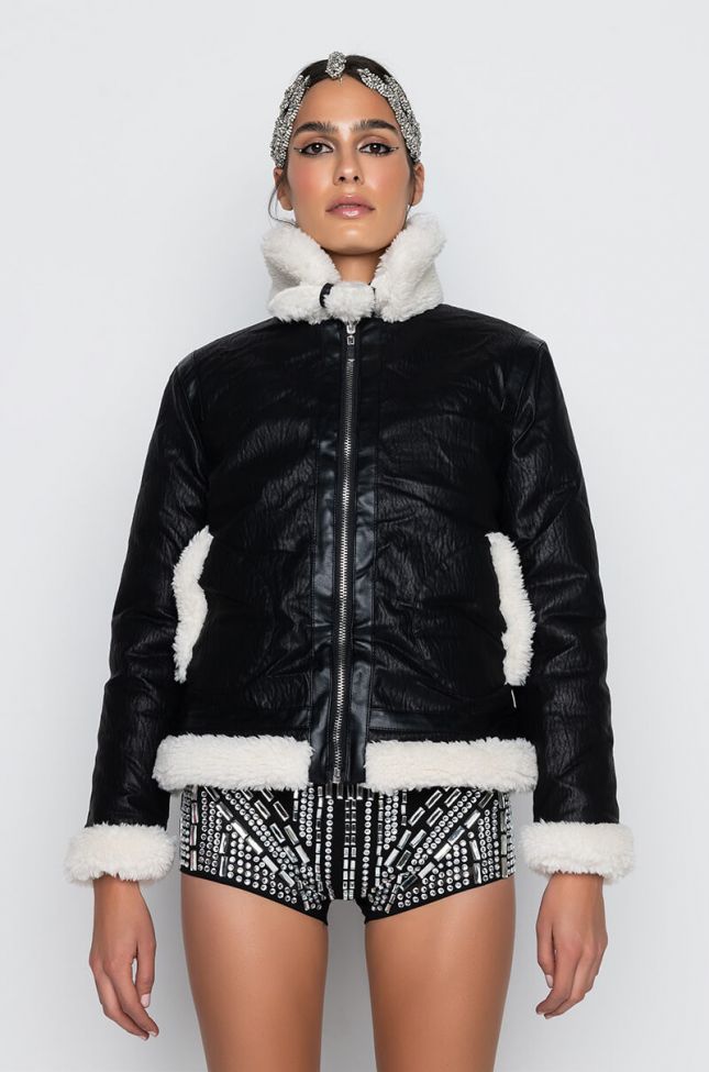 Side View Flash Sherpa Pleather Bomber Coat