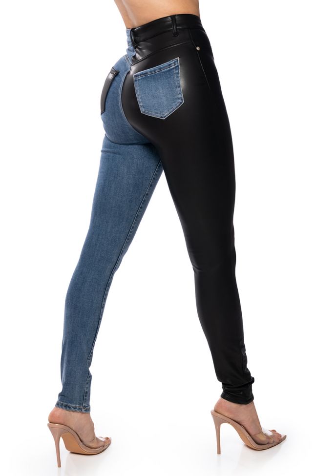 Back View Flex Fit Extreme Stretch Half And Half Pu High Waist Skinny Jean