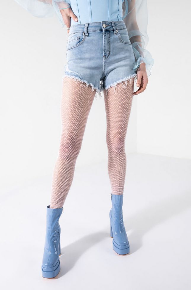 Front View Flex Fit Extreme Stretch High Waisted Denim Shorts