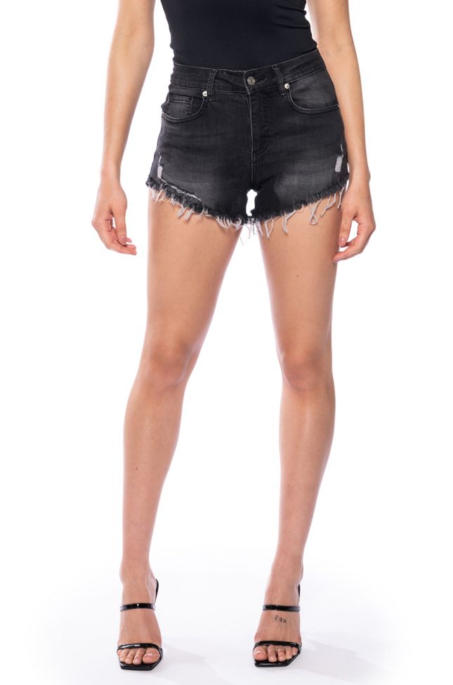Front View Flex-fit High Waisted Super Stretchy Denim Shorts